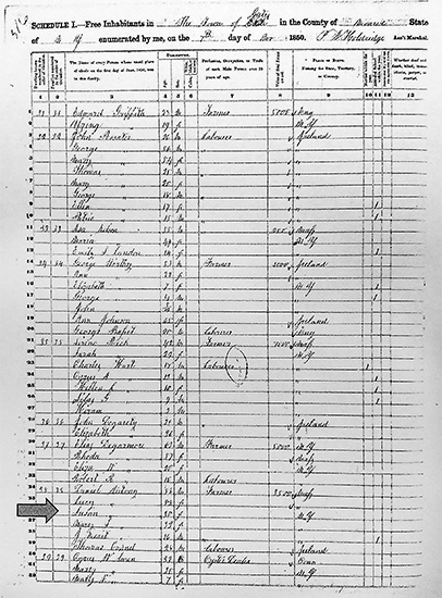 Susan B. Anthony in 1850 Rochester, NY census
