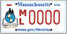 Massachusetts library license plate. Click on the plate for more information from MA.