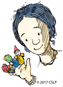 Image of a young boy with finger puppets on his hand