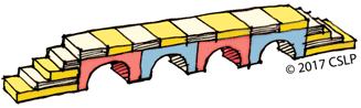 Image of a bridge over four tunnels constructed by building blocks