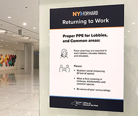 sign in Empire State Plaza: NY Forward/ Returning to Work/ Proper PPE for Lobbies and Common Areas