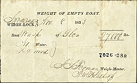 Certificate on weight of emtpy boat at weigh lock 1833