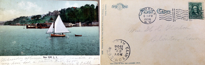 front and back of a postcard of Seacliff, Long Island