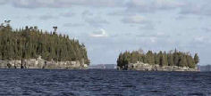 photo of Purgatory Pass, with Valcour and Spoon Island on either side, Lake Champlain.