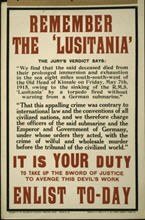 English WWI recruiting poster: Remember The Lusitania