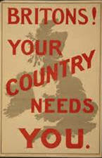 English WWI recruiting poster: Britons! Your Country Needs You 