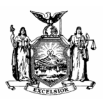 NYS seal, with the motto 'Excelsior.'