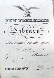 bookplate from Robert Brown's tenure as State Librarian