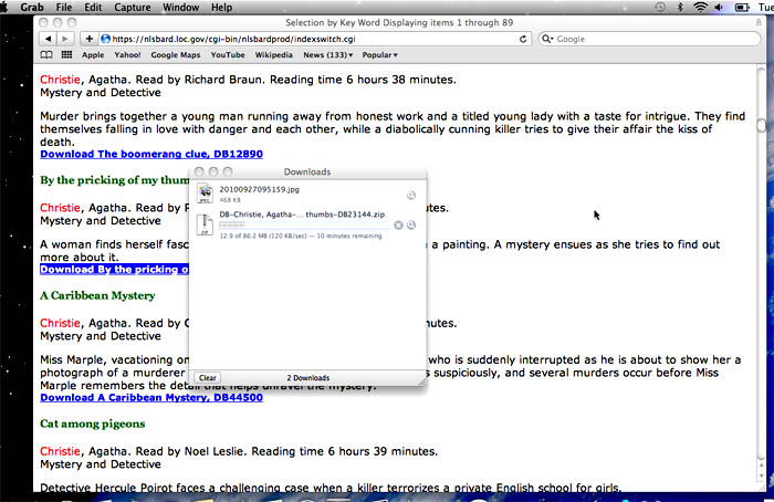 Screenshot of a Mac desktop, showing Safari browser opened to BARD, and one book in the process of downloading.