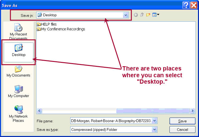 Screenshot of the 'Save As' window, showing the files in Desktop.