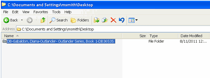 Screenshot showing an unzipped book in the user's Desktop folder.