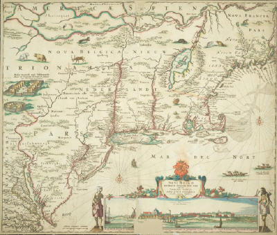 image of 1651-1655 map of New Belgium, New England and part of Virginia