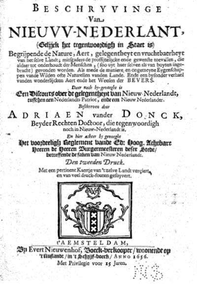 title page of vander Donck's journal about New Netherland