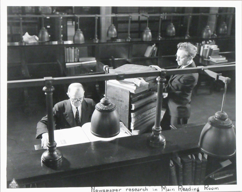 Newspaper research in the main reading room
