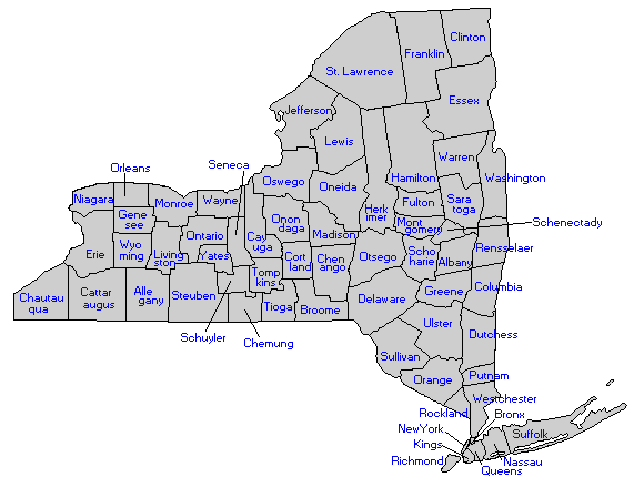 Outline Map of New York State Counties