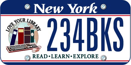 NY's 'Love Your Library' license plate; proceeds to benefit the Summer Reading Program.