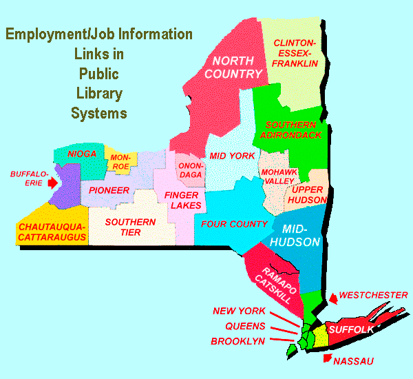 hot-linked image map of NY's public library system employment/job information resources