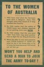 Australian WWI poster: To the Women of Australia