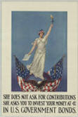US WWI poster (general): She Does Not Ask