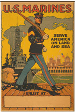 US WWI recruitment poster: U.S. Marines/ Serve America 