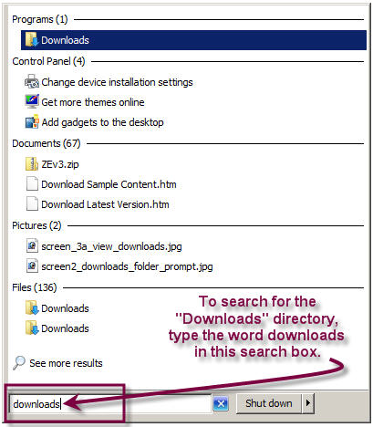 Search for the Downloads Folder